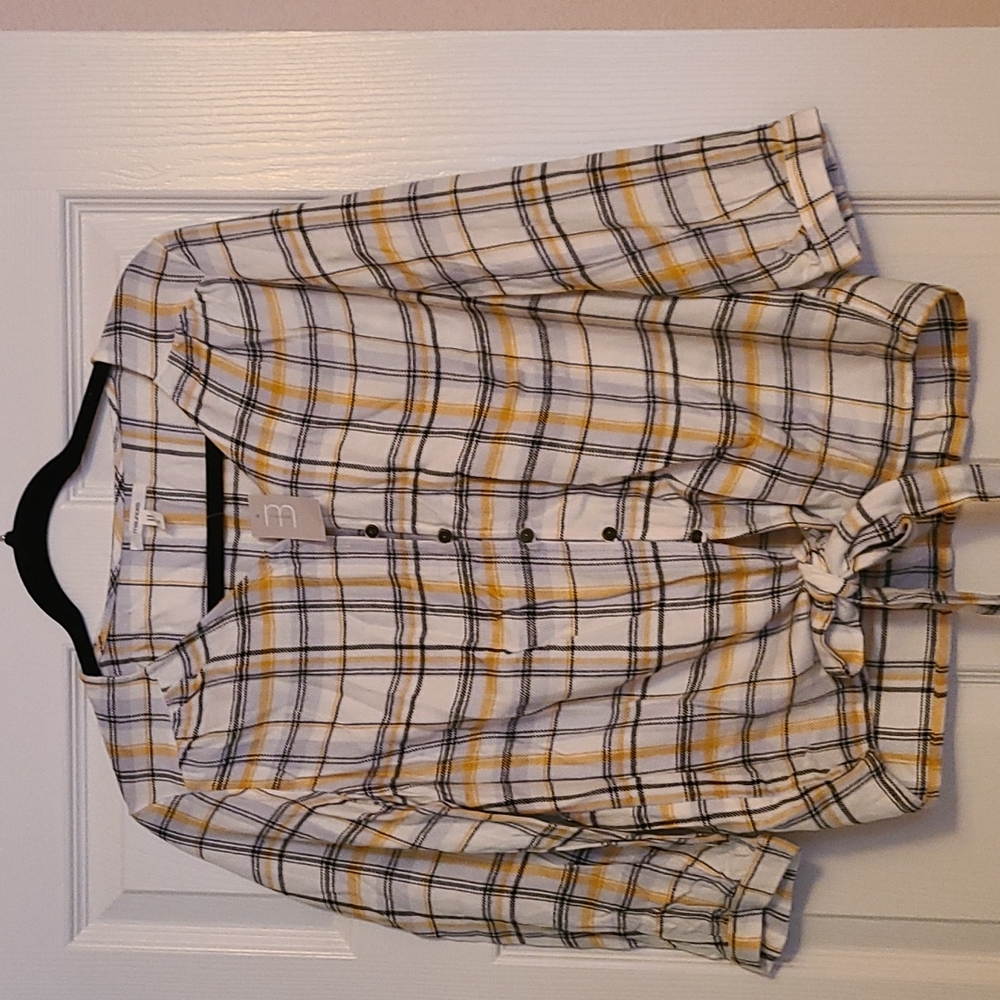Yellow and white plaid top
